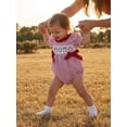 thumbnail image 4 of BemeyourBBs Newborn Baby Girls Baseball Outfits Summer Stripe Bubble Romper Baseball Bow Embroidery Ruffle Short Sleeve Ruffled Round Neck Jumpsuit Playsuit, 4 of 9