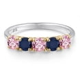thumbnail image 3 of Gem Stone King 925 Silver and 10K Yellow Gold Pink Lab Grown Diamond and Blue Sapphire Wedding-Bands Ring for Women | 1.45 Cttw | Round 4MM | Gemstone April Birthstone | Size 9, 3 of 6