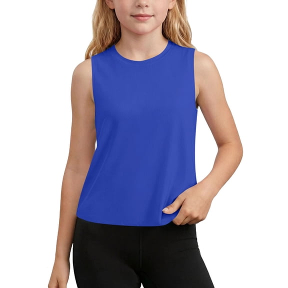 Nilvkv Girls Athletic Tank Tops, Girls Tank Tops, Kids Solid Sleeveless Round Neck Fast Dry Breathable Sporty Top Summer Unisex Blue 14-15 Years