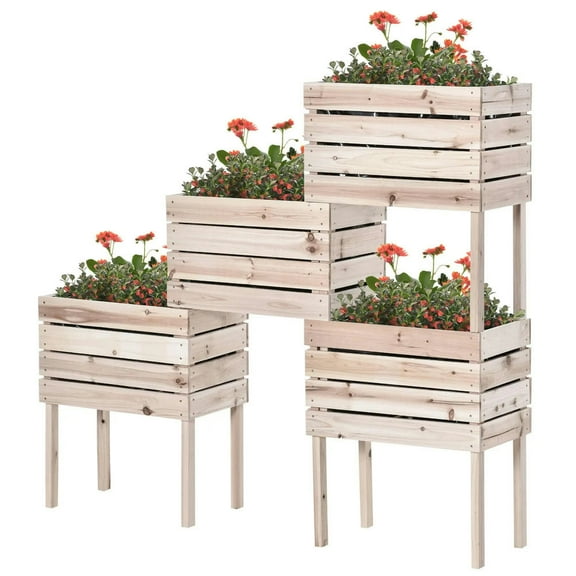 Resenkos Patio Planting Bed, Raised Garden Bed,4PCS Raised Garden Bed, Wooden Elevated Planter Box Kit with Bed Liner