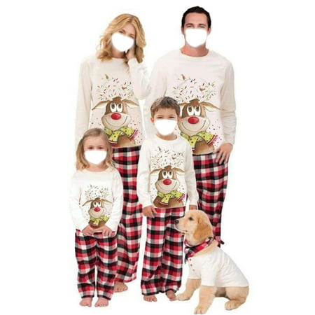 

Christmas Family Matching Pajamas Set Adult Kids Baby Deer Printed Tops+Plaid Pants Holiday Loungewear Sleepwear Set