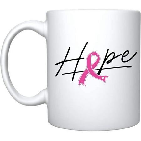 

Hope Pink Ribbon Ceramic Coffee Mug Breast Cancer Awareness Gift (White)