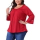 thumbnail image 4 of Blusas de mujer de talla grande Agnes Orinda, con mangas largas, panel de ganchillo, corte hueco, plisadas, casual, 1X, rojas, 4 of 5
