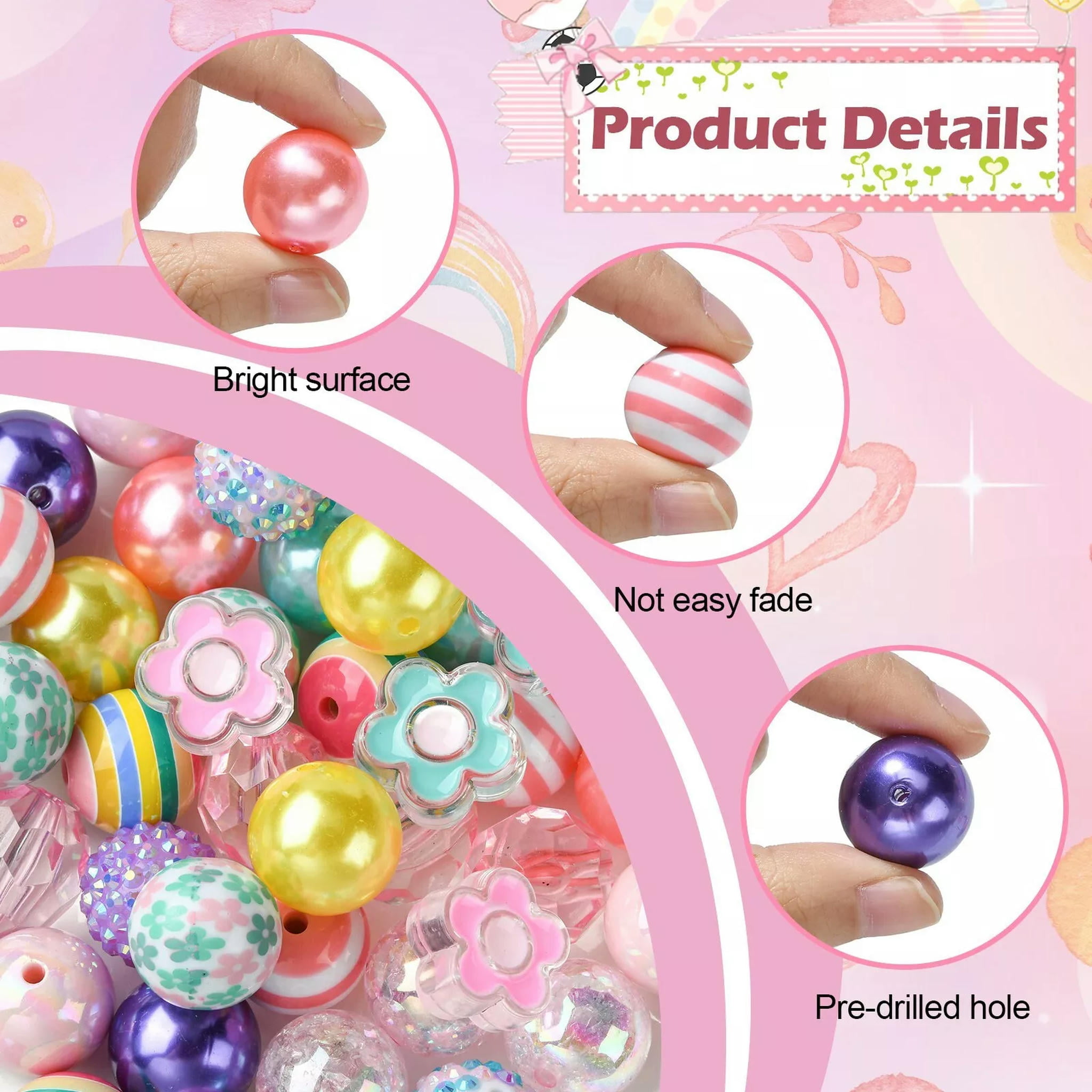 U8MO 50x Acrylic Bubblegum Loose Spacer Beads Kit for DIY Bracelet Jewelry Making