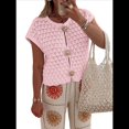 thumbnail image 3 of Suéter de Corta para Mujer, Cuello Redondo, Cárdigan de Punto de Crochet Calado, Camisas Casuales de Verano con Botones. Rosa L, 3 of 7