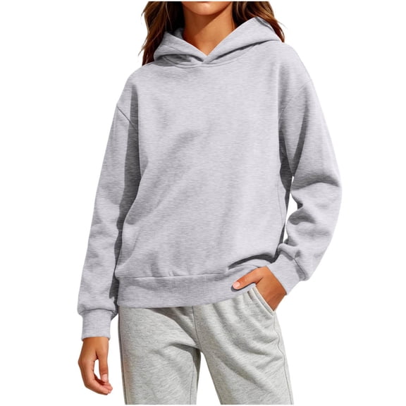 Tdoqot Girls Cotton Hoodie- Long Sleeve Loose Fit Casual Stretch Basic Pullover Sweatshirt Gray Size4-12