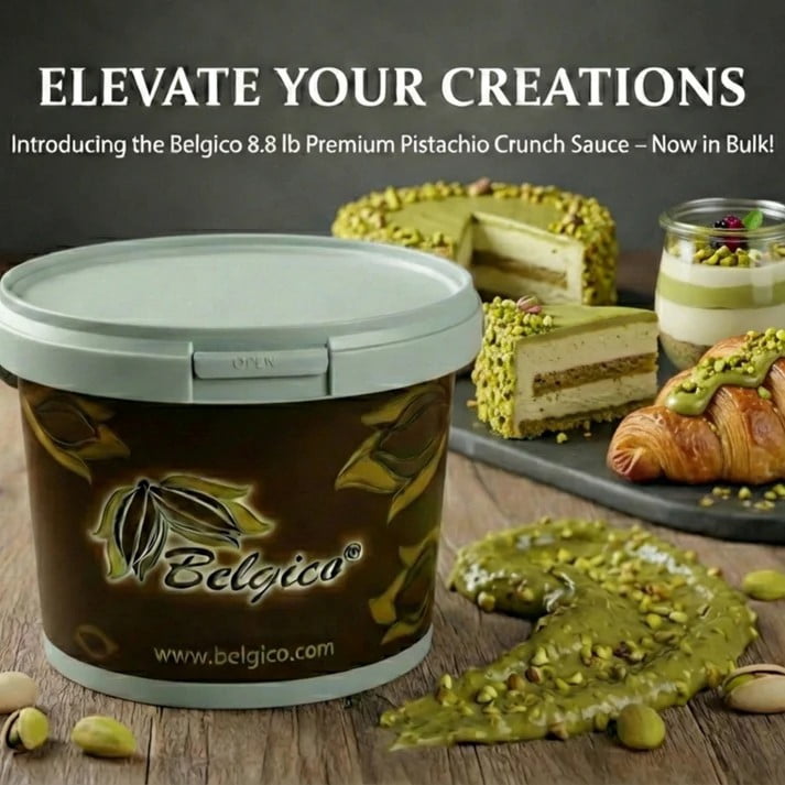 Belgico Bulk Pistachio Crunch sauce – 8.8 lb (4kg) Gourmet Spread for Pastries, Gelato, Knafeh & Dubai Chocolate Bars – Commercial-Grade Filling & Topping