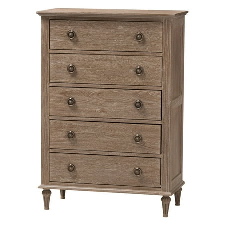 Baxton Studio Venezia French-Inspired Rustic Gray Wash Finish Wood 5-Drawer Chest