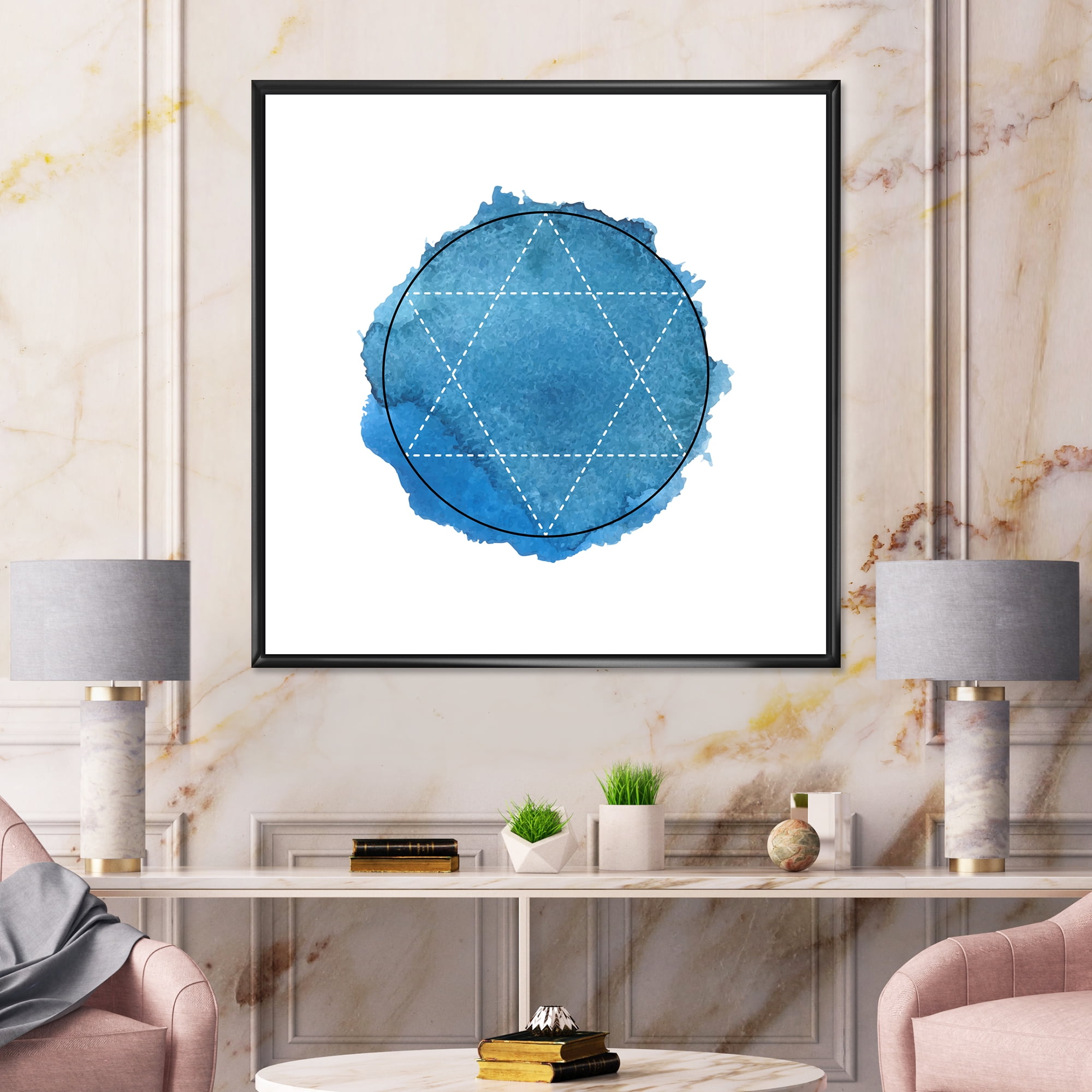 Designart 'Sacred Geometry and Symbol of Alchemy III' Bohemian & Eclectic Framed Canvas Wall Art Print