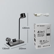 Smart LED Desk Lamp for Home Office, 4-in-1 Modern Desk Light with 15W Wireless Charger, Bluetooth Speaker, Touch Control 3 Light Modes Digital Clock, Adjustable Eye-CareTable Lamp