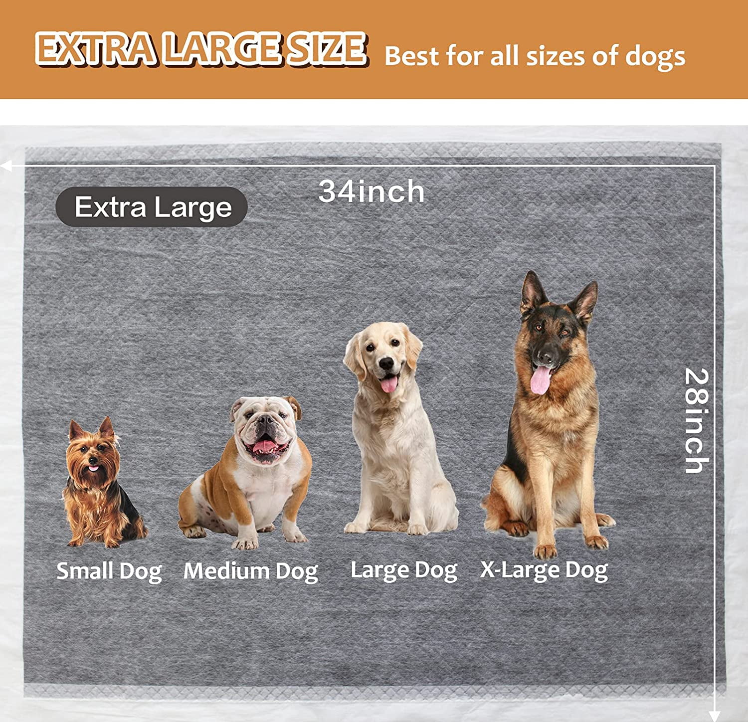 Dog Pee Pads Extra Large 28" x 34", 30 Count, Activated Carbon Charcoal Puppy Pads XL, Potty Pads for Dogs with Adhesive Sticky Tape, Disposable Training Bed Pads for Pets, Doggies, Cats