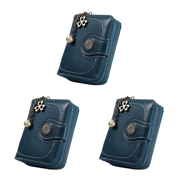 Cartera corta Qarigey de Cuero PU Retro portátil plegable Azul CBP081498