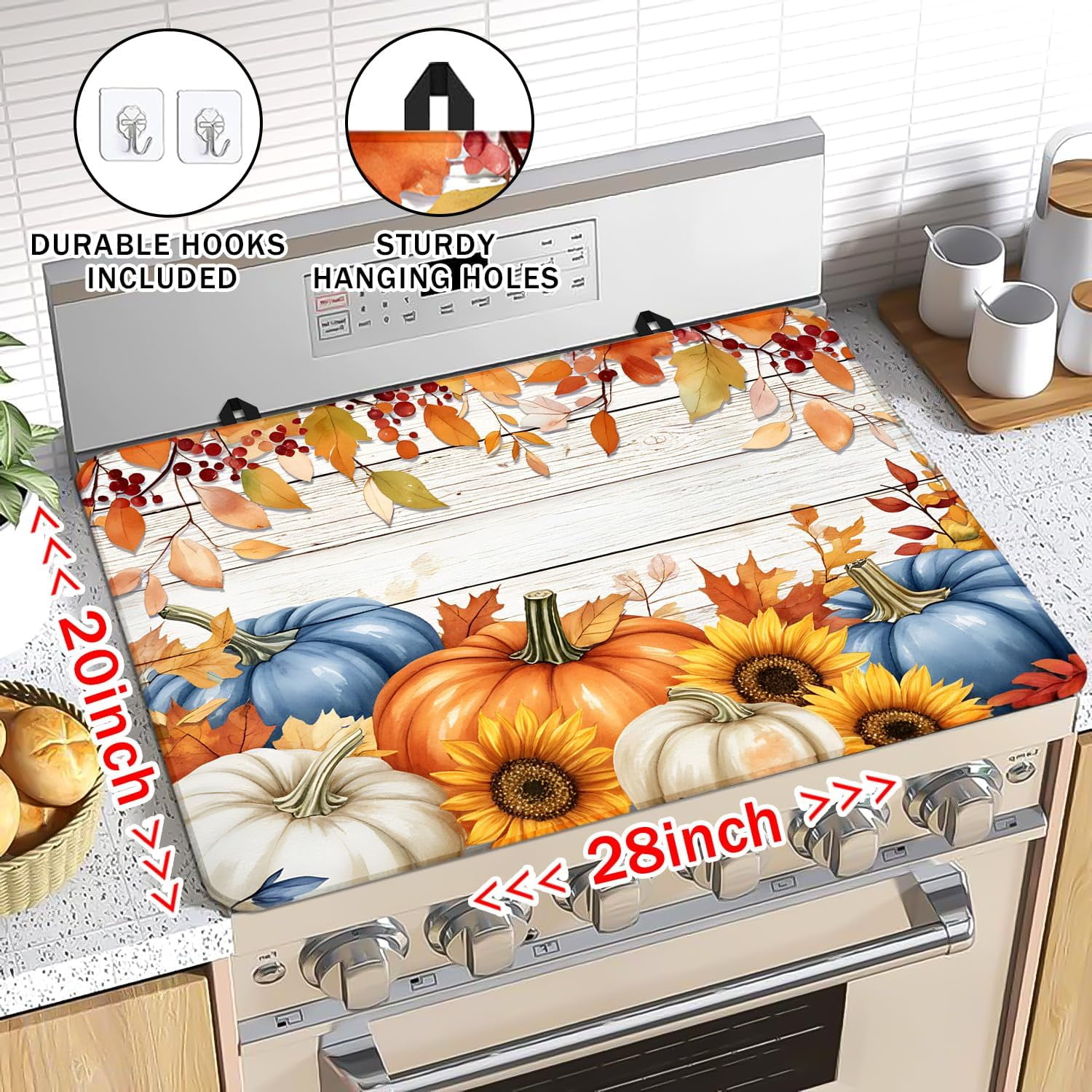 Fall Pumpkin Stove Top Covers for Electric Stove, Autumn Heat Resistant Glass Stove Top Cover Pad for Gas Stove, Thanksgiving Decor Ceramic Stove Top Covers Cooktop Protector Oven Cover