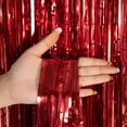 thumbnail image 2 of 3Pcs Red Metallic Tinsel Foil Fringe Curtains, 3.28ft x 6.56ft Photo Booth Props.Glitter String Backdrop Streamers for Door Wall Tassle Curtains Background Birthday, Christmas Party Decorations, 2 of 6