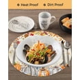 thumbnail image 3 of 13 Inch Round Placemats Set of 4, Orange Pumpkins Fall Non Slip Heat Insulation PP Table Mats, Thanksgiving Maple Leaf Rustic Washable Place Mats for Kitchen Dining Party Table Decor, 3 of 7