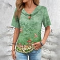 thumbnail image 2 of YDFCWXW Short Sleeve Tops for Women Summer V Neck Shirts Casual Loose Fit Printed Blouses Green, XXL, 2 of 4