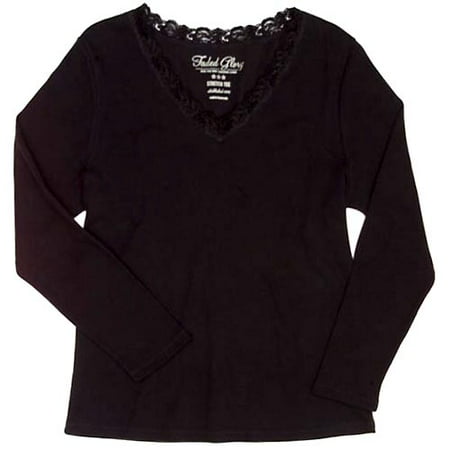 Faded Glory - Women's Plus Lace Trim V-Neck Shirt