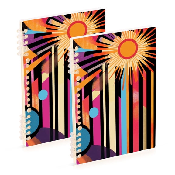 FORMRS 1-Subject Spiral Notebook 8" x 5" College Ruled 60 Refillable Sheet A5 Hard Cover, 2 Pack, Futuristic Sun