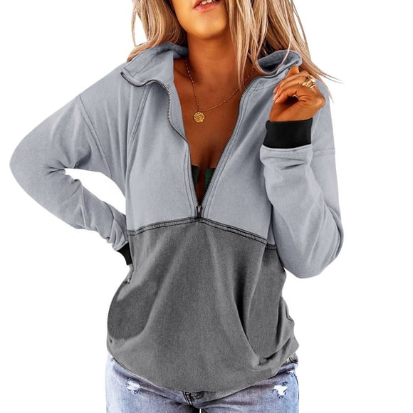 DondPO Essentials Hoodie Hoodies for Women Zipper Pullover Sweater Top Women's Solid Casual Color Women's Hoodies Sweatshirts Zip Up Hoodie Women Sweatshirt for Women Grey M