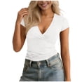 thumbnail image 3 of Wlynlyn Womens Tops Casual Deep V Neck Cap Sleeve Shirts Summer Fashion Slim Fitted Solid Color Basic Tees, 3 of 7