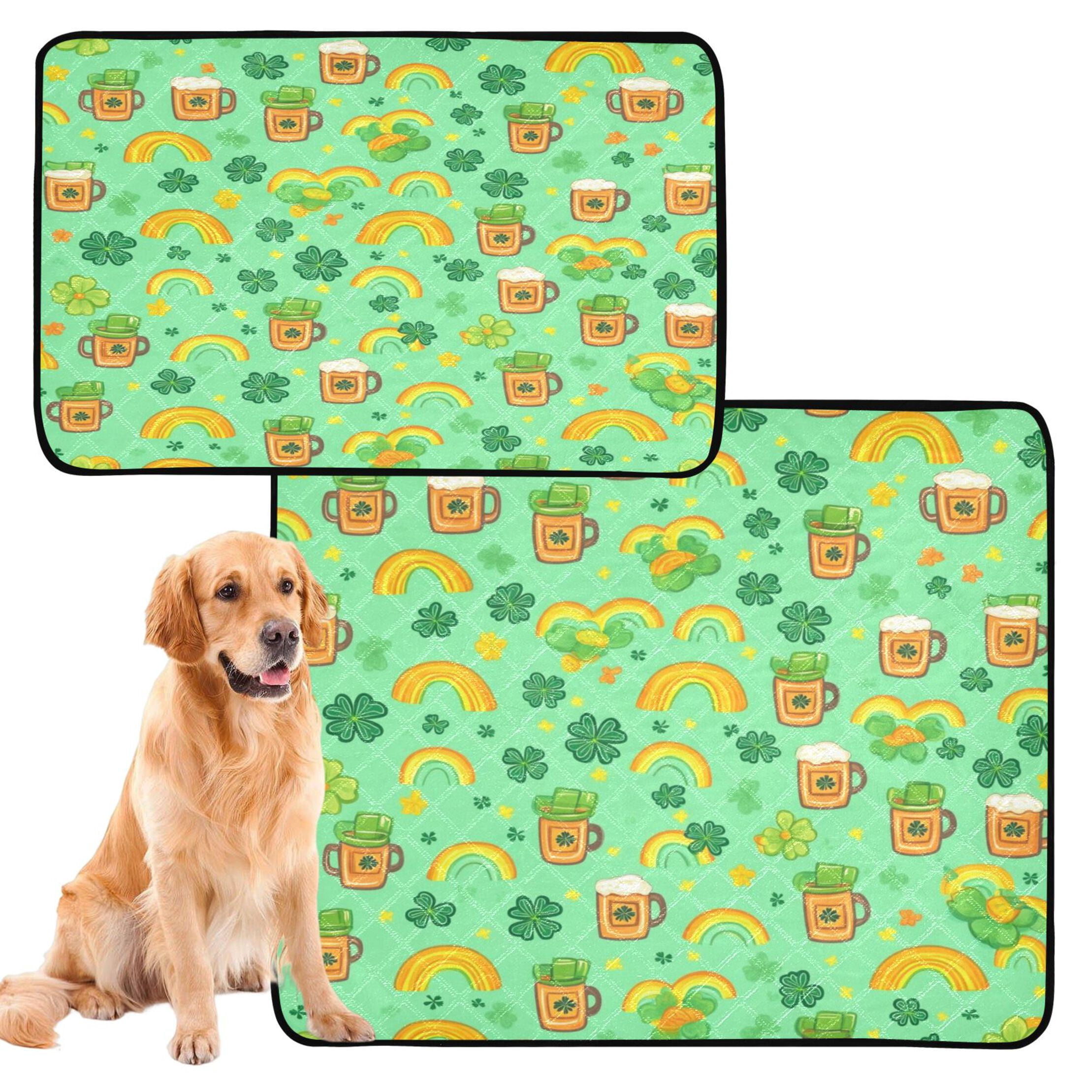 Qxltty Beer and Rainbows in A Cloverleaf Background Cat litter Pads Pet Set of 3 Diaper Mats Center Anti-leakage Layer Absorbent Soft and Comfortable