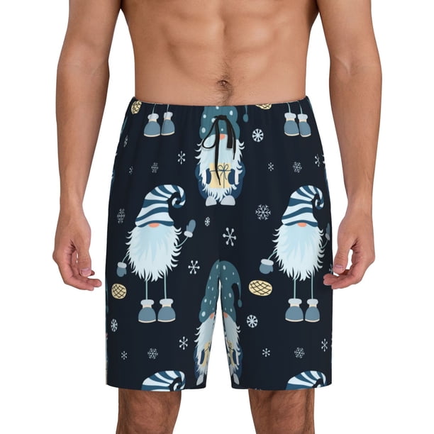 Balery Gnome and Snowflakes Pantalones cortos de pijama de punto de algodón para hombre con cinturilla y bolsillos-Small