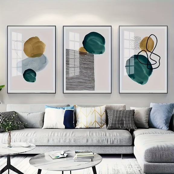 3-Piece Set Abstract Geometric Stone Canvas Art Posters, Minimalist Style Wall Art for Living Room, Bedroom, Office Decor, Frameless Prints