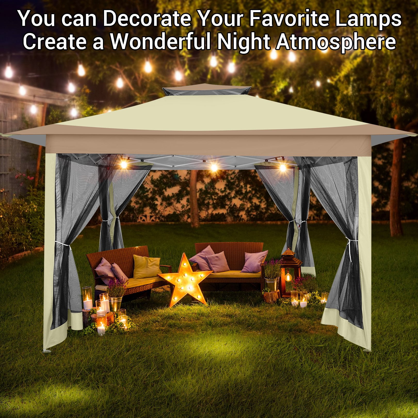 SANOPY 12'x12' Pop Up Gazebo Tent, Rainproof UV Resistant Double Eaves Gazebo with Removable Mosquito Net Sidewalls, Carry Bag, Gazebo Canopy for Camping, Garden, Lawn