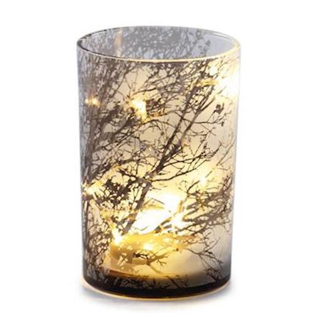 Large Tree Etched LED Glass Hurricane by Zodax