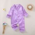 thumbnail image 4 of YDFCWXW Long Sleeve Button Down Satin Silk Pajamas, Baby Girl Boy Pjs Jumpsuit Loungewear (Purple, 12-18 Months), 4 of 9