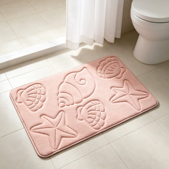 Darzheoy Seashell Bath Mat, Embossed Soft Absorbent Bathroom Rug, Water Absorbing Door Mat, Quick Dry Bathroom Mat for Shower, Sink, Bedroom, Entryway, Laundry Room