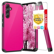 TJS for Samsung Galaxy A35 5G Phone Case, with Tempered Glass Screen Protector, Magnetic Support Dual Layer Shockproof Drop Protection Impact Cover for Galaxy A35 5G (Pink)