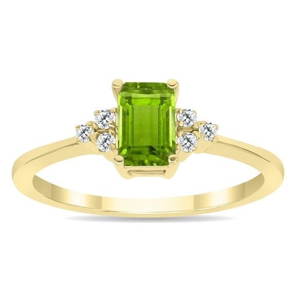 SZUL Women's Peridot and Diamond Regal Ring in 10K Yellow Gold