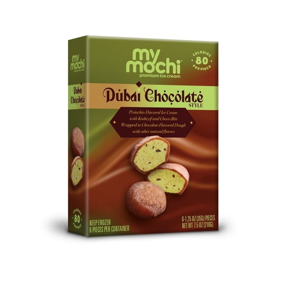 MyMochi Dubai Chocolate Mochi Ice Cream, 6 Count, Creamy, Soft Texture