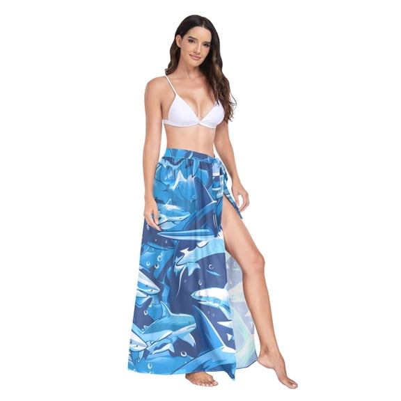 Women's Beach Swimsuit Cover Ups Bathing Suit Coverups Bikini Wrap Dress for Swimwear Underwater Sharks