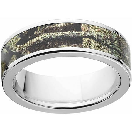 Mossy Oak Break Up Infinity Men's Camo 7mm Stainless Steel Wedding Band with Cross Brushed Edges and Deluxe Comfort Fit
