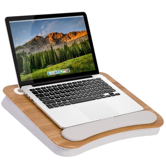 LapGear Memory Foam Lap Desk w/ Wrist Rest, Fits 15.6" Laptop, White Oak Woodgrain