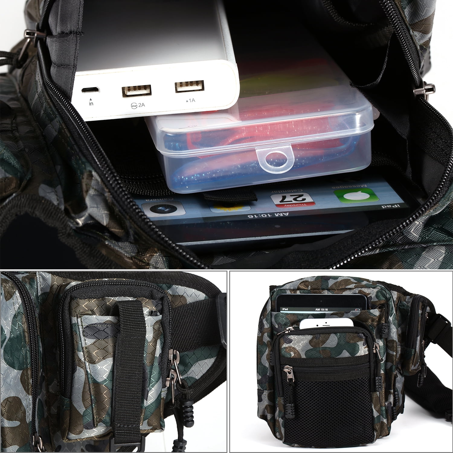 Elowen fishing equipment Fishing 32x39x12CM Fishing Bag Multi-Purpose Waterproof Fishing Reel Lure Tackle Bag