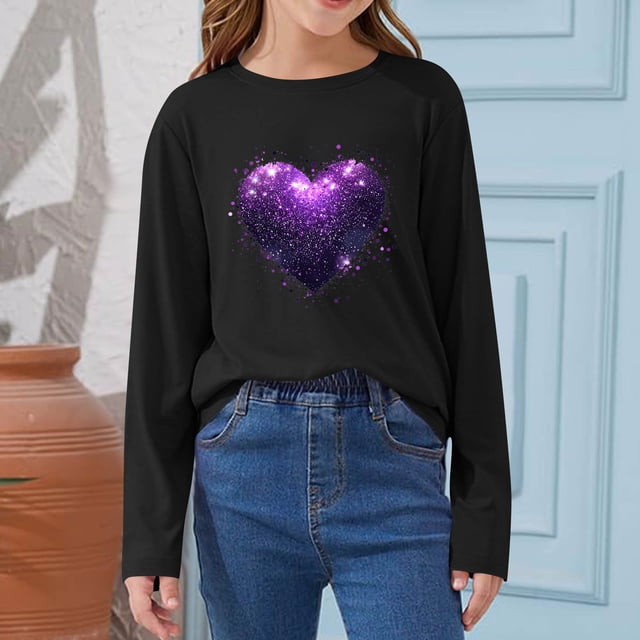 Blusas y camisas de manga larga con cuello redondo CUHK Top estampado de cuello redondo para primavera y verano Jersey informal Camisa básica de manga larga para niños y niñas Blusa de poliéster para