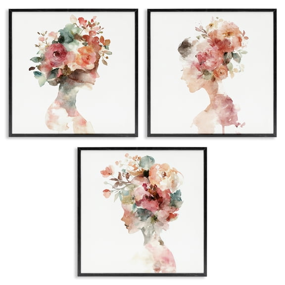 Stupell Industries Floral Dreamscape Portraits 3 Piece Black Framed Giclee Art Set, design by Svetlana Aleynikova