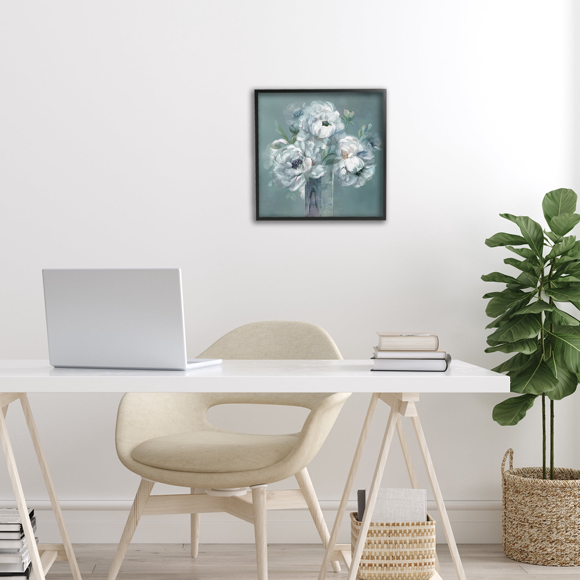 Stupell Industries White Peony Impression in Vase Black Framed Giclee Art, design by Nan