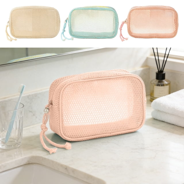 Bowayaoa Sacs de Maquillage en Maille avec Fermeture Éclair, Organisateur Cosmétique en Nylon pour Voyage, Étui de Toilette Transparent pour Rangement de Rouges à Lèvres et de Bijoux