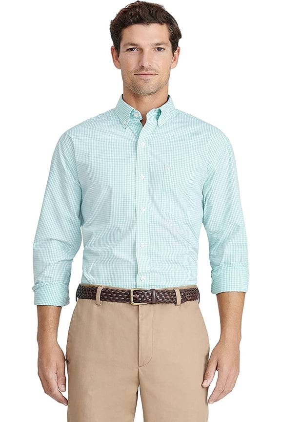 Men's Performance Comfort Longsleeve Gingham Button Down Shirt, Dusty Jade Green, X-Large