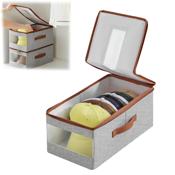 Stackable Hat Organizer for Baseball Caps, Hat Storage Holder for Closet Holds Up to 12 Caps with Clear Window, Hat Boxes