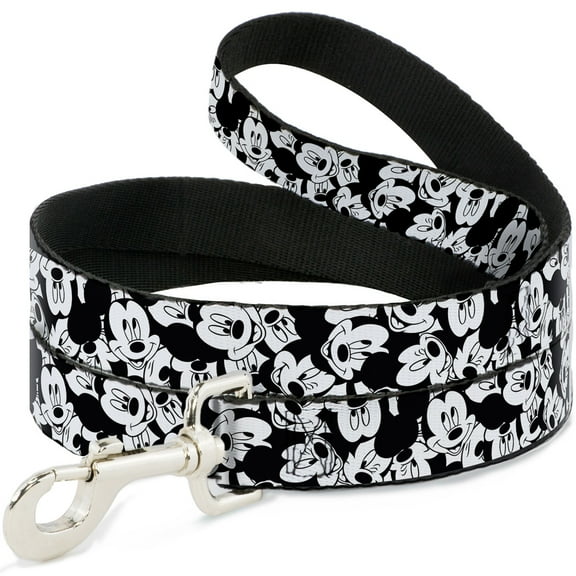 Disney Pet Leash, Dog Leash, Mickey Mouse Expressions Stacked White Black, 4 Feet Long 1.0 Inch Wide