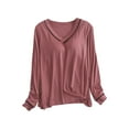thumbnail image 2 of Women's Long Sleeve Sleep T Shirt Basic Layer Stretchy Shirts Neck Pajama Top, 2 of 5