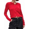 thumbnail image 3 of Cropped Cardigan Shrug for Women, Button Down Long Sleeve Knit Sweater for Dresses,for Jeans Red S, 3 of 9