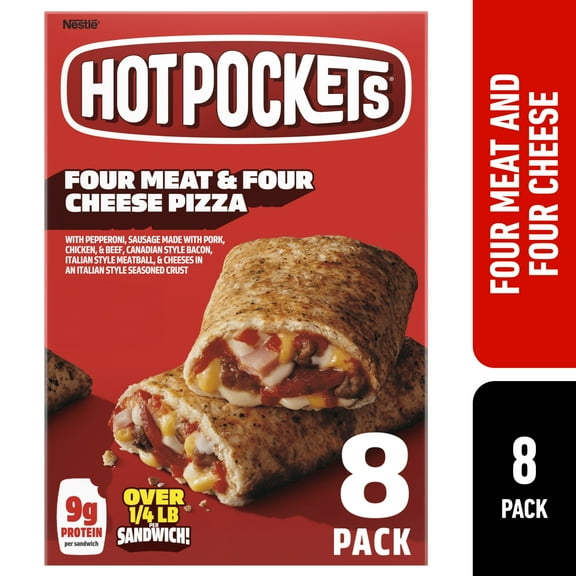 Hot Pockets Four Meat, Four Cheese Pizza Sandwich Snacks, 34 oz, 8 Pack (Frozen)