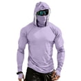 thumbnail image 3 of Inglocry UPF 50+ Sun Protection Hoodie Men with Mask Quick Dry Long Sleeve Fishing Hiking Shirts UV Rash Guard Lightweight Light Purple L, 3 of 9