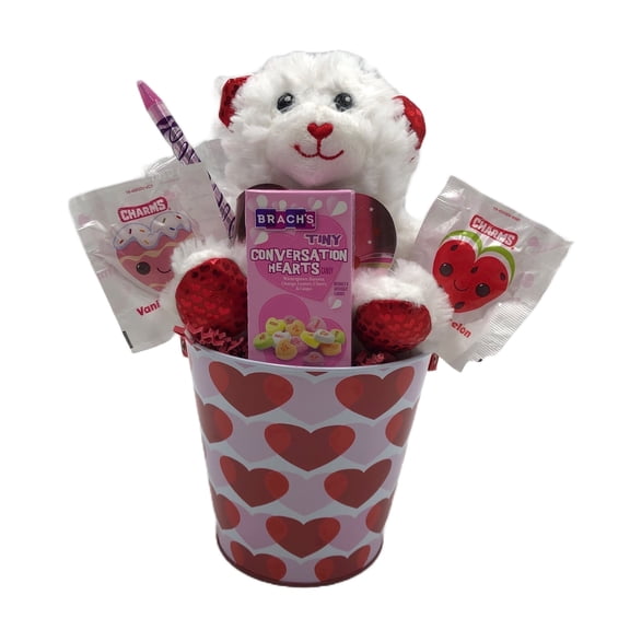Valentine Day Kids Gift Basket, Prefilled, Personalized, Bear, 18in H, Candy
